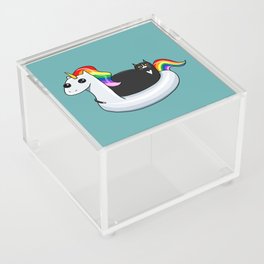 Chonky Cat on Rainbow Unicorn Floatie Acrylic Box by kilkennycat