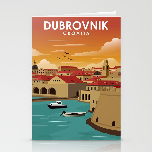 Dubrovnik Croatia Vintage Minimal Retro Travel Poster Stationery Cards