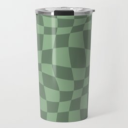 Warped Checkered Pattern (sage green) Travel Mug