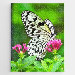 Butterfly and Pink Flowers Jigsaw Puzzle
