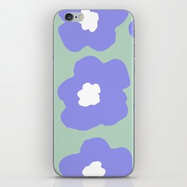 Large Pop-Art Retro Flowers in Very Peri on Pastel Aqua Turquoise Background iPhone Skin