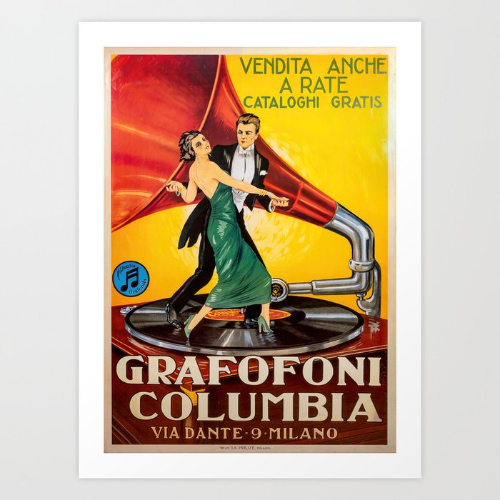 Grafofoni Columbia, Music Gramophone Player Vintage Advertising Poster - Couple Dancing Art Print