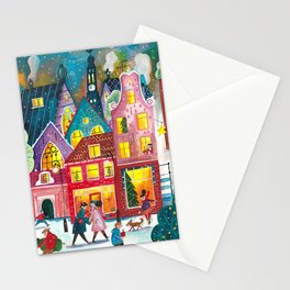 Amsterdam festive city lights in the snow Stationery Card