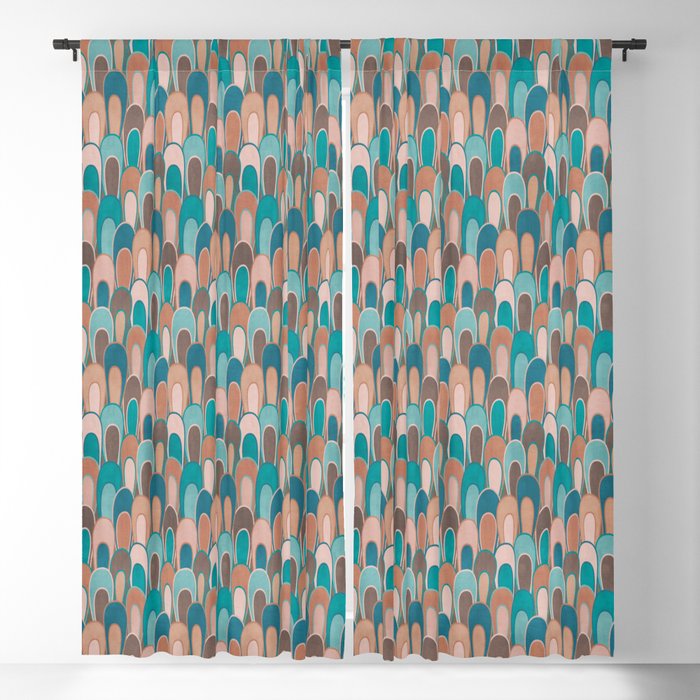 Burnt Sienna And Ocean Blue Abstract Loops Blackout Curtain By