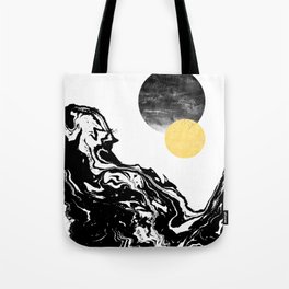 Eugenia - abstract mixed media black white gold foil sunrise sunset painting earth galaxy space sea Tote Bag