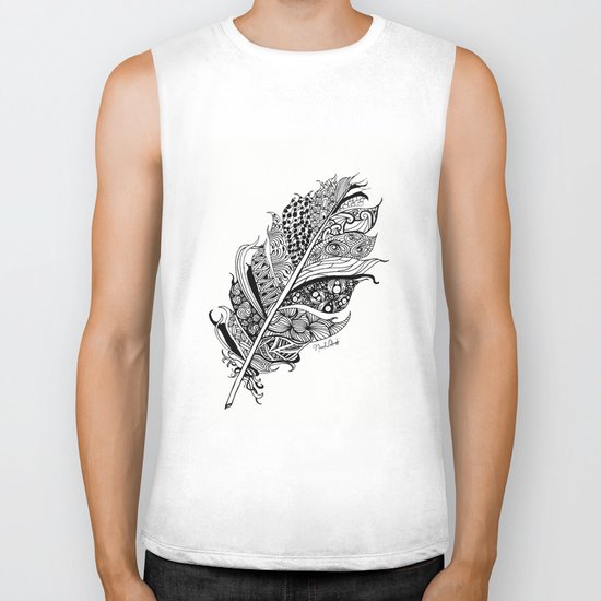 Feather Black and White 3 feathers Bird birds Zen Biker Tank