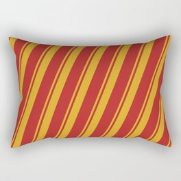 [ Thumbnail: Goldenrod & Red Colored Lined Pattern Rectangular Pillow ]