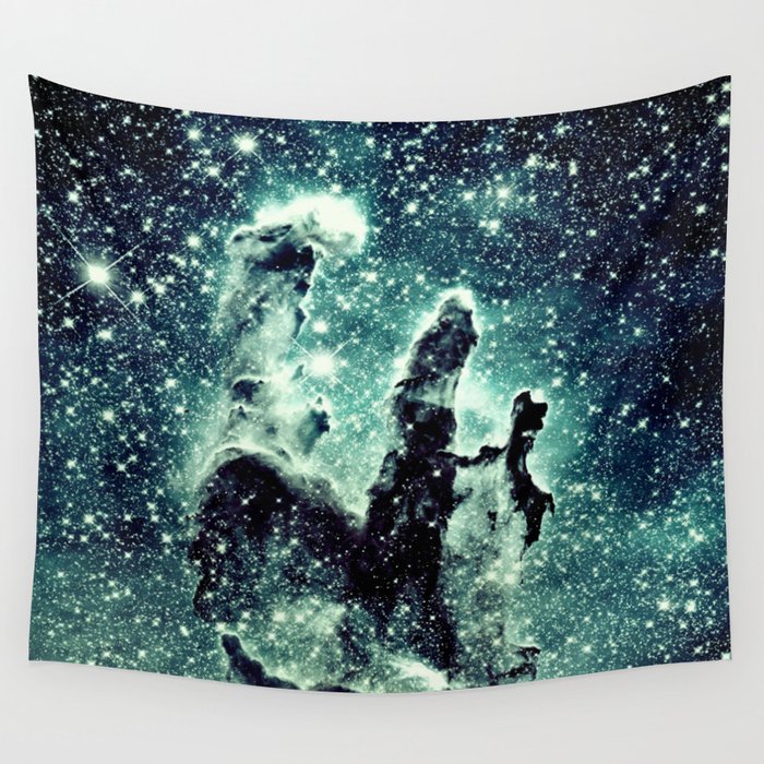Nebula Galaxy : Teal Pillars of Creation Wall Tapestry