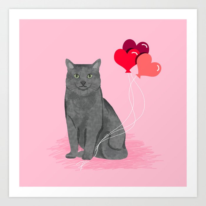 Cat Breed Grey Cats Valentines Day Heart Balloons Kitty Cat Gifts