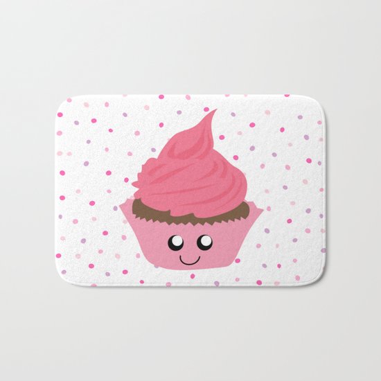 Valentine's Day Cupcake with Confetti Sprinkles (Dazzling Pink Polka Dots / Valentine Gift) Bath Mat