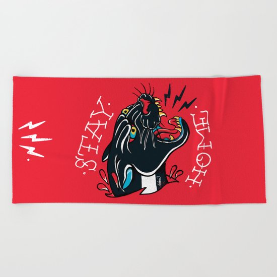 Stay Home Panther Tattoo Beach Towel