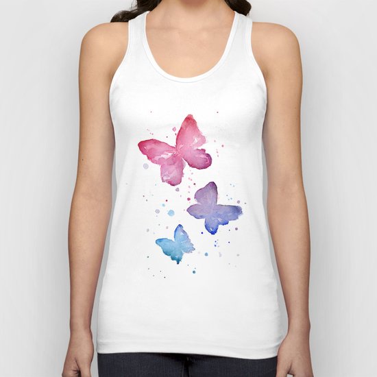 Butterflies Watercolor Abstract Splatters Unisex Tank Top