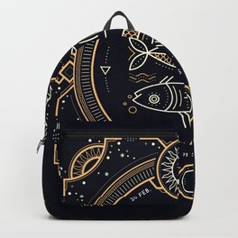 Pisces Zodiac Golden White on Black Background Backpack