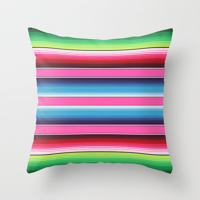 Pink Mexican Serape Blanket Stripes Throw Pillow
