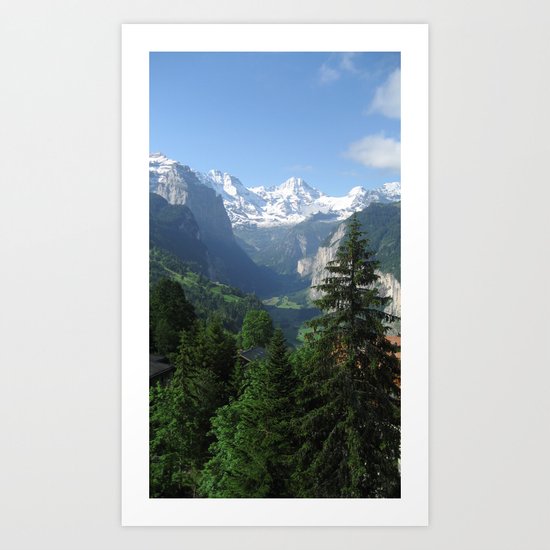 Lauterbrunnen Valley below and Breithorn above Art Print