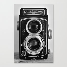 Vintage photograph camera art print- black and white retro rolleicord - film photography Canvas Print