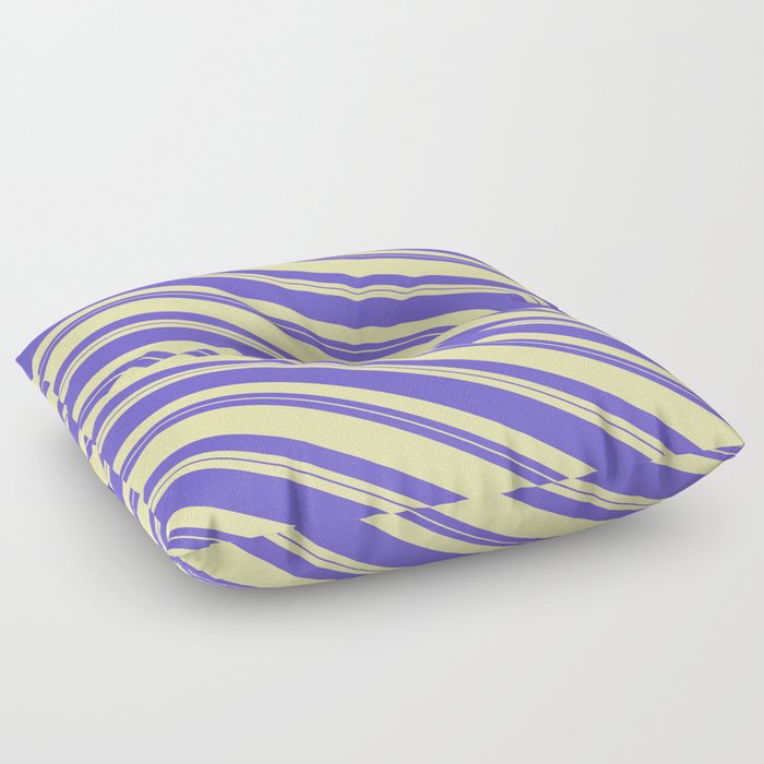 Slate Blue & Pale Goldenrod Colored Lines/Stripes Pattern Floor Pillow