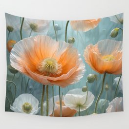 Dreamy Peach Poppies Wall Tapestry