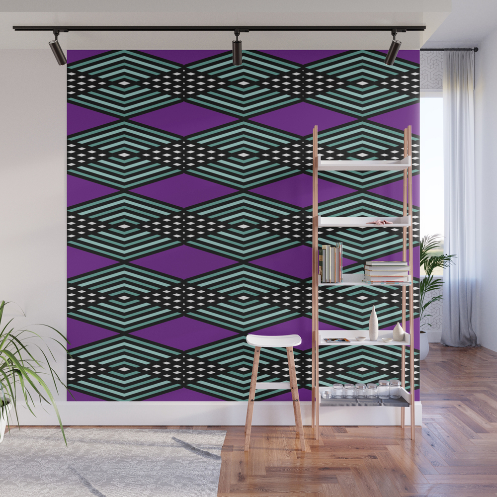 Abstract Geometric Pattern - Purple, Blue And Black. Wall Mural by kerenshiker