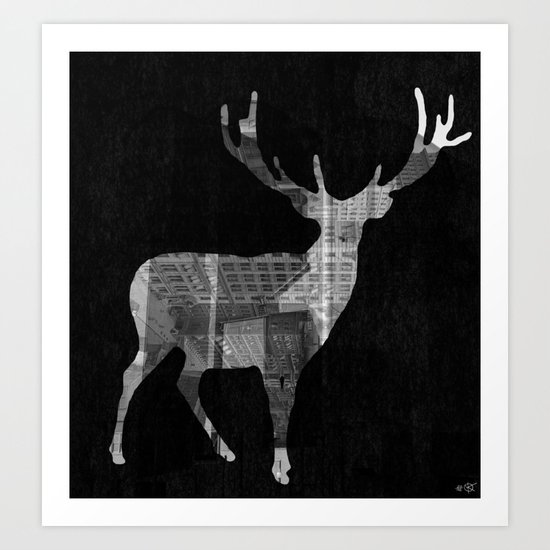 Deer City Collage 2 Art Print