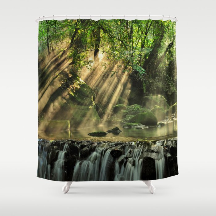 Brazil Photography - Beautiful Small Waterfall In The Middle Of The Forest Shower Curtain