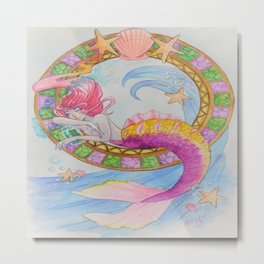 magical merm Metal Print | Fantasy, Painting, Fish, Mermaid, Water, Mythical, Illustrations, Starfish, Ocean, Seashells 
