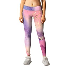 Abstract Watercolor Art In Purple And Rose Gold  Leggings | Splash, Abstract, Graphicdesign, Decorative, Pink, Glitter, Vibrant, Rosegold, Gold, Modern 