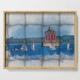 Lighthouse and Sail Nautical Art Print Serving Tray