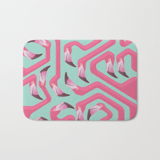 Flamingo Maze on beach glass background. Bath Mat