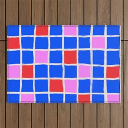 70s Retro Chequered Grid Tiles Outdoor Rug