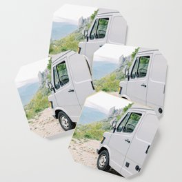 Camper view | Road trip in France in the mountains | Vanlife travel photography wall art Coaster