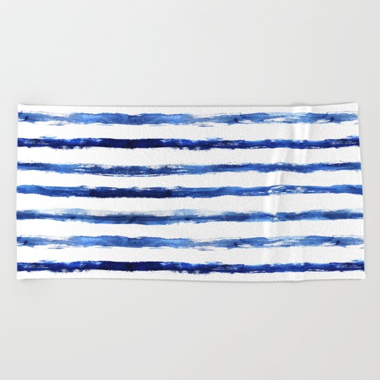 Blue grungy stripes Beach Towel