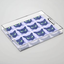 Retro Modern Periwinkle Cats Pattern Acrylic Tray