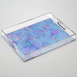 Pretty Colourful Bubbles, Light Blue Background Acrylic Tray