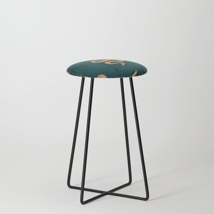 Tropical Serpent – Teal & Blush Counter Stool