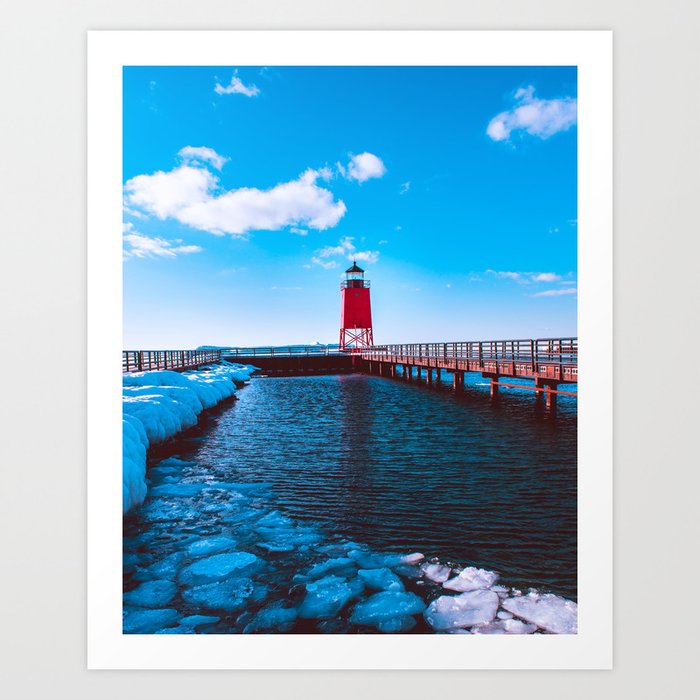 Winter day at the Charlevoix Michigan Lighthouse Art Print