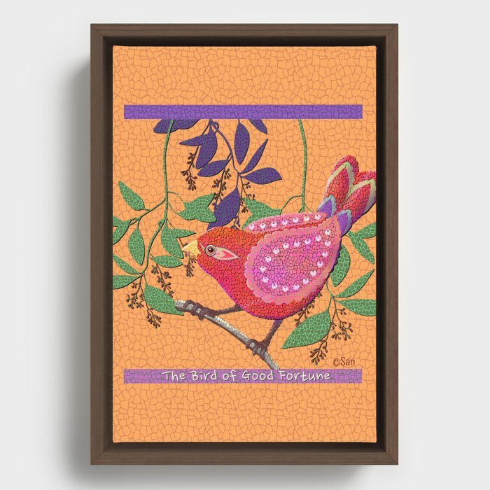 Bird Of Good Fortune Mosiac Art Framed Canvas