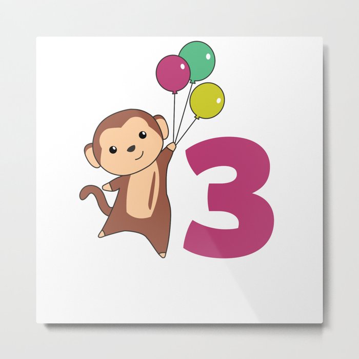 Monkey Third Birthday Balloons Monkeys Kids Metal Print