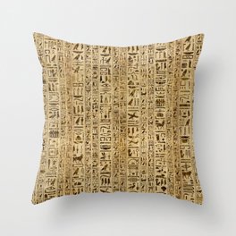 Egyptian hieroglyphs on papyrus Throw Pillow