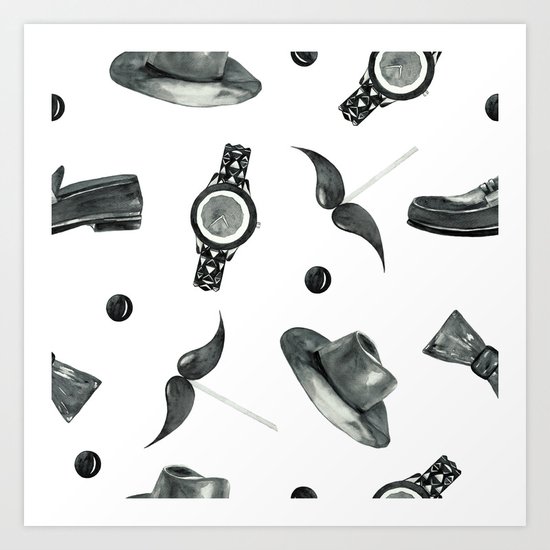 watercolor fashion pattern black on white Art Print