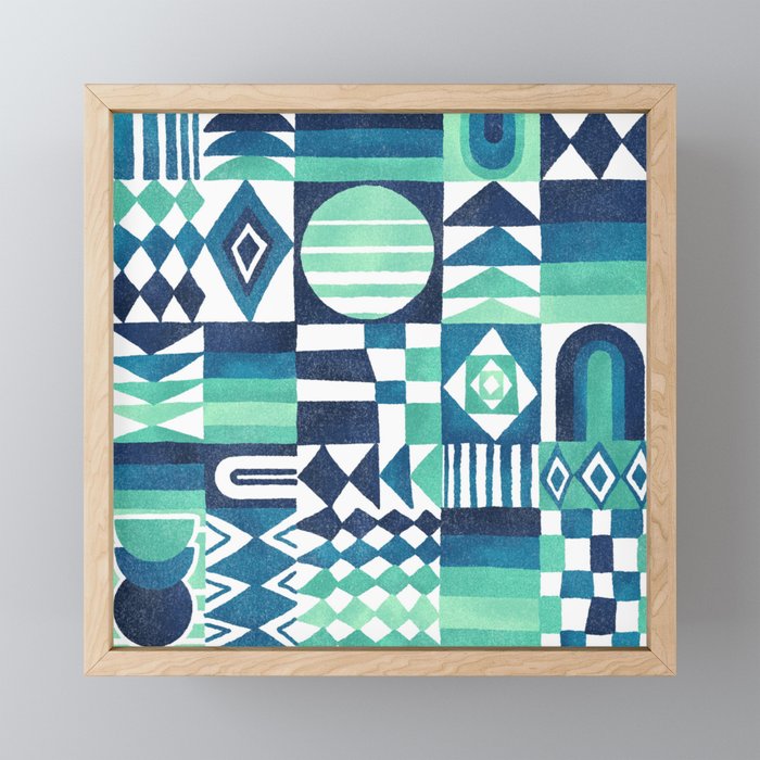 Geometric Tapestry - Aqua Framed Mini Art Print