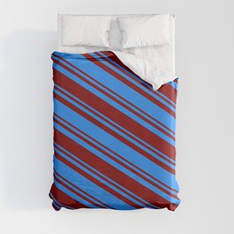 [ Thumbnail: Blue and Maroon Colored Pattern of Stripes Duvet Cover ]