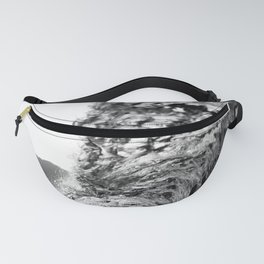 Aqua chrome a-frame wave surfing tunnel ocean portrait art black and white photograph / photography Fanny Pack