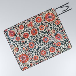 Shakhrisyabz Suzani  Uzbekistan Antique Floral Embroidery Print Picnic Blanket