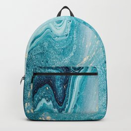 Azure, teal, aqua and gold marble texture Backpack