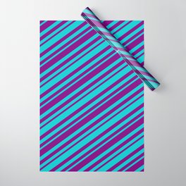 [ Thumbnail: Purple and Dark Turquoise Colored Lines/Stripes Pattern Wrapping Paper ]