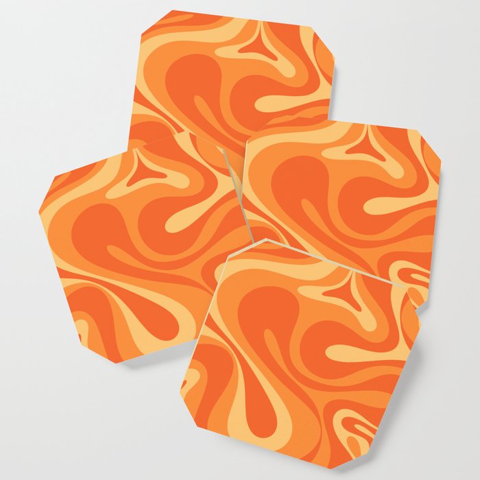 Mod Swirl Retro Abstract Pattern Orange Tangerine Yellow Coaster