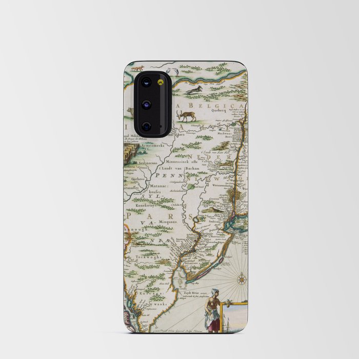 1664 New York - New Amsterdam with Connecticut, Rhode Island, Cape Cod and New England - New Netherland Vintage Map illustration Android Card Case