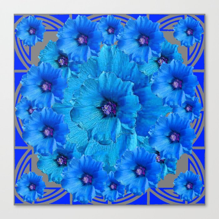 CERALIAN BLUE HOLLYHOCKS ART DECO ABSTRACT Canvas Print