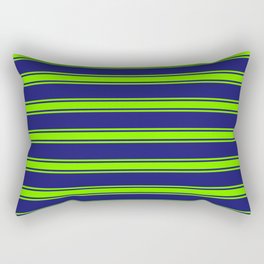 [ Thumbnail: Midnight Blue and Green Colored Lines Pattern Rectangular Pillow ]